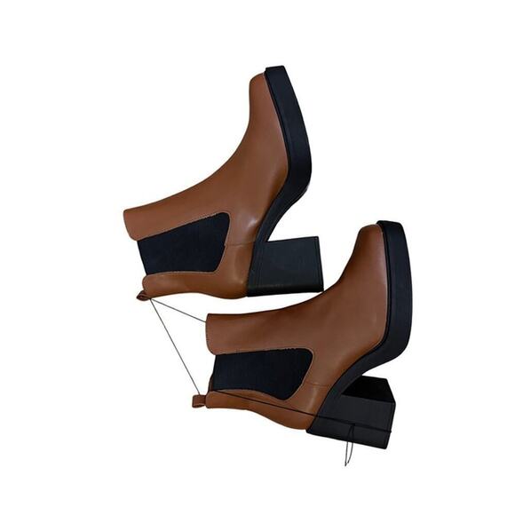 MIA Brown Leather Block Heel Ankle Boots | Chelsea Style | Size 11 - Picture 4 of 8
